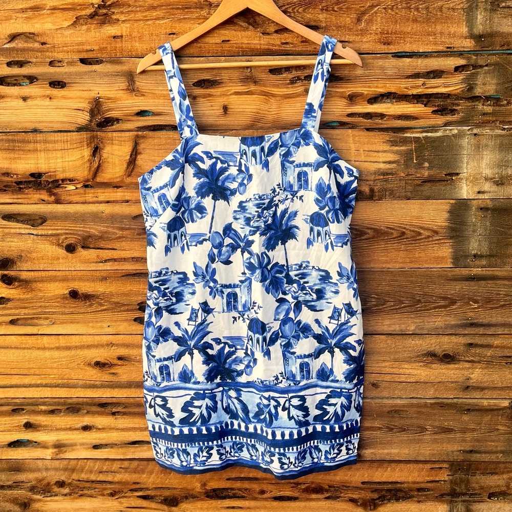 LOFT | NWT Linen Blend Blue White Floral Sundress 10